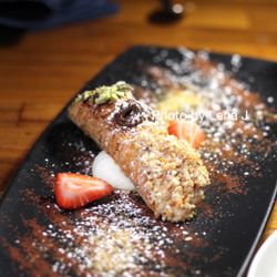 Nando Milano Trattoria - Inside of Cannolo Siciliano ($12) - Sicilian cannoli shell filled with sweetened ricotta cheese and chocolate chips