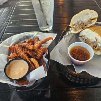 Slab Kitchen - Slow roasted rib dip with sweet potato fries - Barbeque Near Me - Reynoldsburg, Ohio