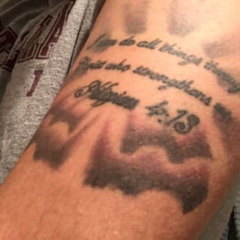 Blackwater Tattoo - Unevenness on the bottom, dark shading covering the letters (6 months later) - Tattoo Near Me - Chula Vista, California Blackwater Tattoo - Unevenness on the bottom, dark shading covering the letters (6 months later) - Tattoo Near Me - Chula Vista, California