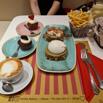 Vanilla Bakery - Nutella cappucino, avocado toast with poached egg and burratta, fries that came with ketchup and mayo!!, oreo and red velvet cupcakes - Desserts Near Me - Milan, Michigan