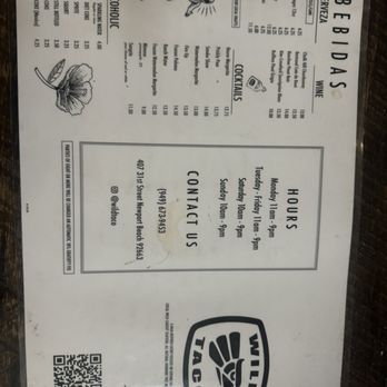 Wild Taco - Menu 7/2024 - Mexican Near Me - Newport Beach, California