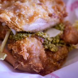 Steve's Chicken - Italian basil pesto chicken sandwich (veg removed for better view)