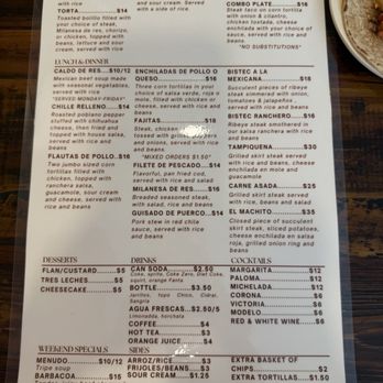 Cafe Nuevo Leon - Back side of menu - Mexican Near Me - Hillside, Illinois