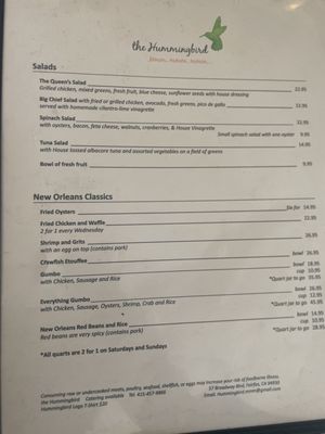 Menu photo 2 The Hummingbird Fairfax, CA Menu photo 2 The Hummingbird Fairfax, CA
