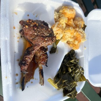 Taes Place - Lamb Chops with Mac n" Cheese and Collard Greens!!! So tasty!!! - New American Near Me - Charleston, West Virginia Taes Place - Lamb Chops with Mac n" Cheese and Collard Greens!!! So tasty!!! - New American Near Me - Charleston, West Virginia