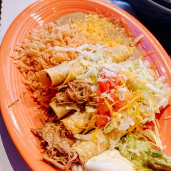 La Hacienda - Flautas - shredded beef (3 star) and carnitas (4 star) and cheese added on the beans- a must! - Mexican Near Me - South Jordan, Utah