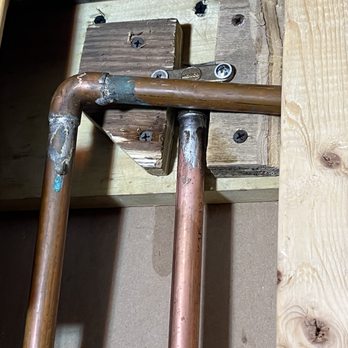 Abe's Plumbing - See the solder?  And the improvised pieces of wood he put in to hold it?? - Plumbing Near Me - Annandale, Virginia