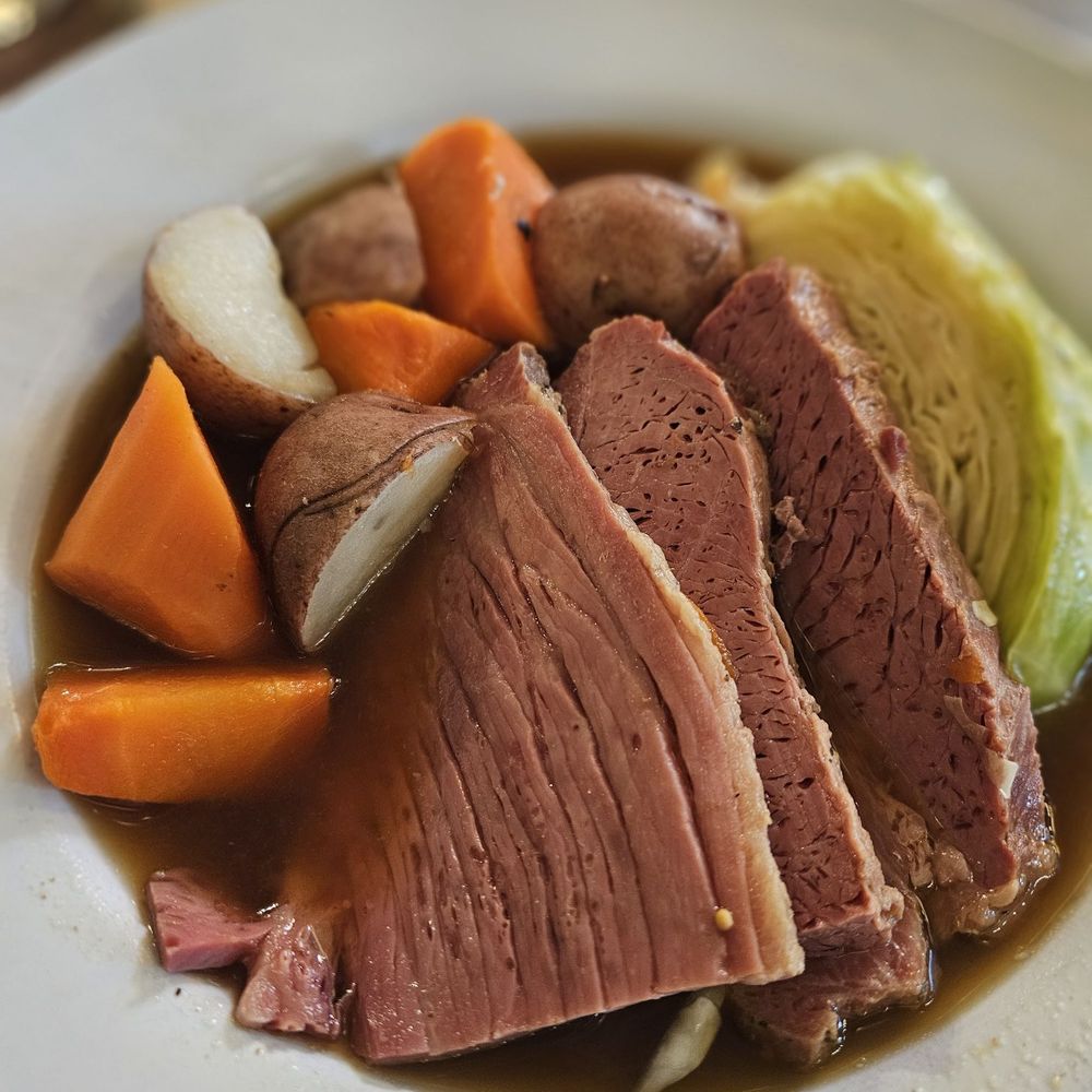 Huge amount of corned beef and cabbage.