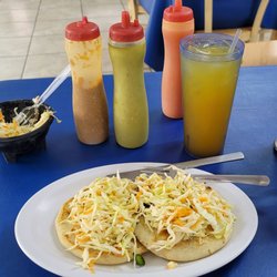 Pupusas To Go - Two pupusas make a good portion. The maracuja (passion fruit) drink is excellent.