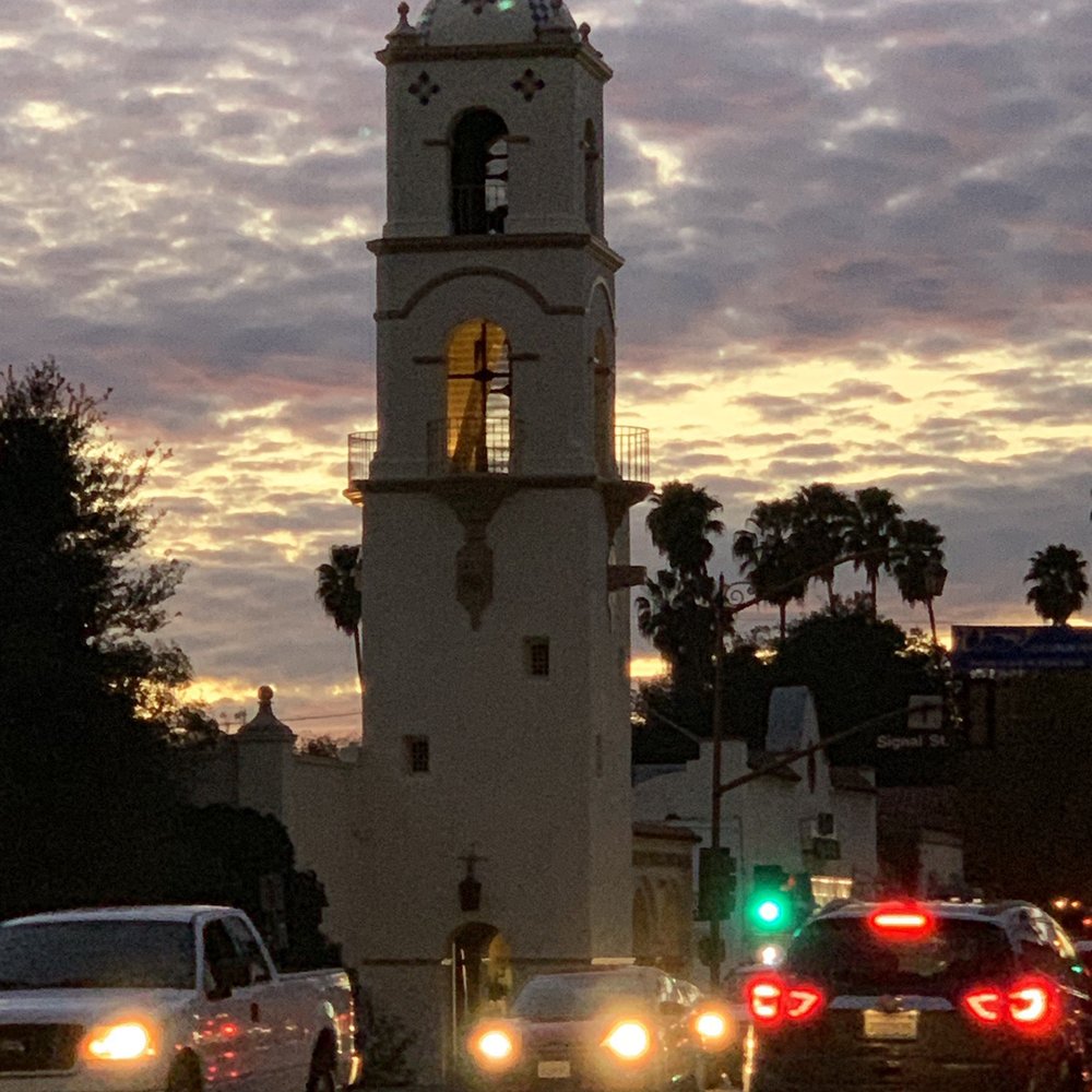 Sakura Ojai - a clock tower in the evening - Korean Near Me - Ojai, California