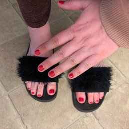 Basic manicure with gel polish, annabelle signature pedicure with matching regular polish Basic manicure with gel polish, annabelle signature pedicure with matching regular polish