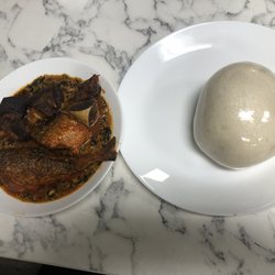 Monamie  Resto - Fufu and egusi assorted meat with fish  HORRIBLE FOOD - meat tough and dried up. Fufu tasteless.