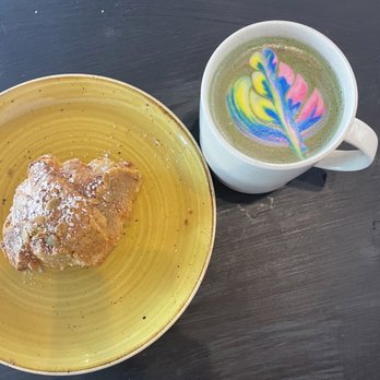 Cafe Kopi - Pumpkin croissant and Rainbow Matcha Latte (in celebration of Honolulu Pride) - Coffee & Tea Near Me - Kailua, Hawaii