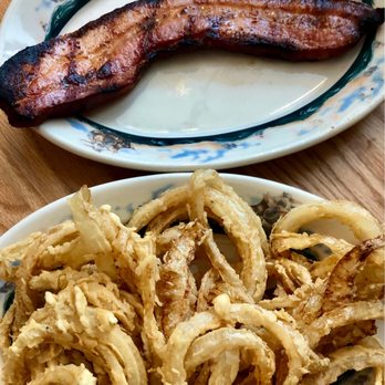 Peter Luger - Luger's Sizzling Bacon, Extra Thick by the Slice Onion Rings (for 2) - Steakhouses Near Me - Brooklyn, New York Peter Luger - Luger's Sizzling Bacon, Extra Thick by the Slice Onion Rings (for 2) - Steakhouses Near Me - Brooklyn, New York