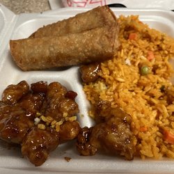 Chinese Gourmet Group - Fried rice, orange chicken and egg rolls