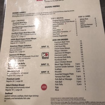 Shabu Wara - Shabu Menu - Asian Fusion Near Me - Chino, California