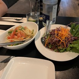 Som tam (green papaya salad) and larb ped (mock duck salad) Som tam (green papaya salad) and larb ped (mock duck salad)