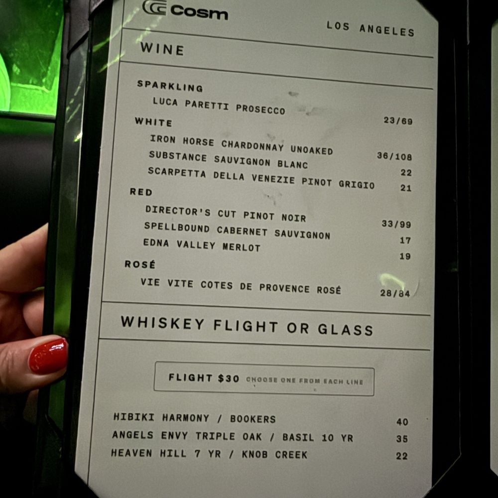 Cosm Los Angeles - Wine and whiskey menu - Venues & Event Spaces Near Me - Inglewood, California Cosm Los Angeles - Wine and whiskey menu - Venues & Event Spaces Near Me - Inglewood, California