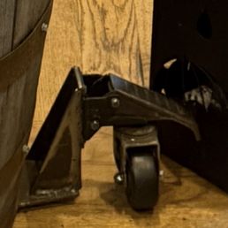 Wheel cover protruding from the hostess stand. After the incident, someone put the black item there to block it from passersby.