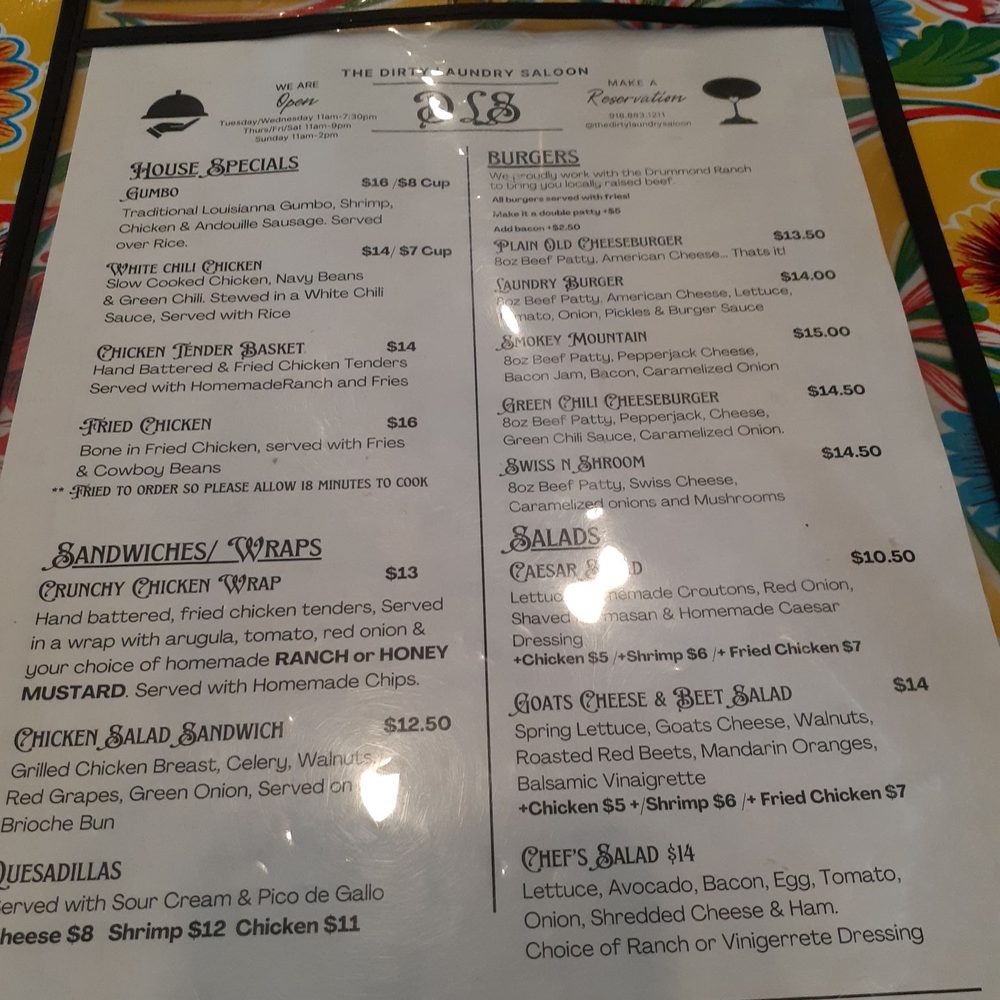 The Dirty Laundry Saloon - Menu - Burgers Near Me - Pawhuska, Oklahoma The Dirty Laundry Saloon - Menu - Burgers Near Me - Pawhuska, Oklahoma