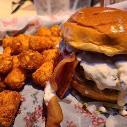 Bubba's 33 - Blackened Bleu Burger with tots