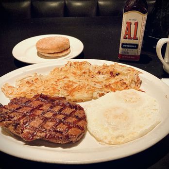 Empire Diner - Empire Steak & (over-easy) Eggs breakfast with hash browns and an English muffin. - Diners Near Me - Sparks, Nevada