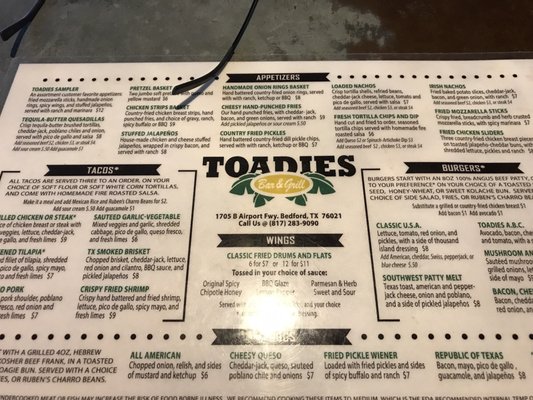 Menu photo 6 Toadies Bar & Grill Bedford, TX