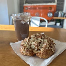 Iced s'mores latte, almond croissant
