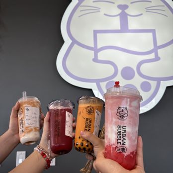Urban Bubble - Left to Right: Thai Bubble, Dragonfruit Tea, Thai Tea, Strawberry Yogurt - Bubble Tea Near Me - San Diego, California