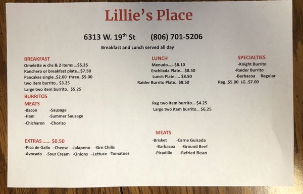 Menu photo 1 Lillie's Place Lubbock, TX Menu photo 1 Lillie's Place Lubbock, TX