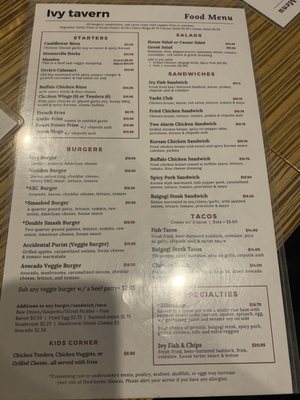 Menu photo 1 Ivy Tavern Providence, RI