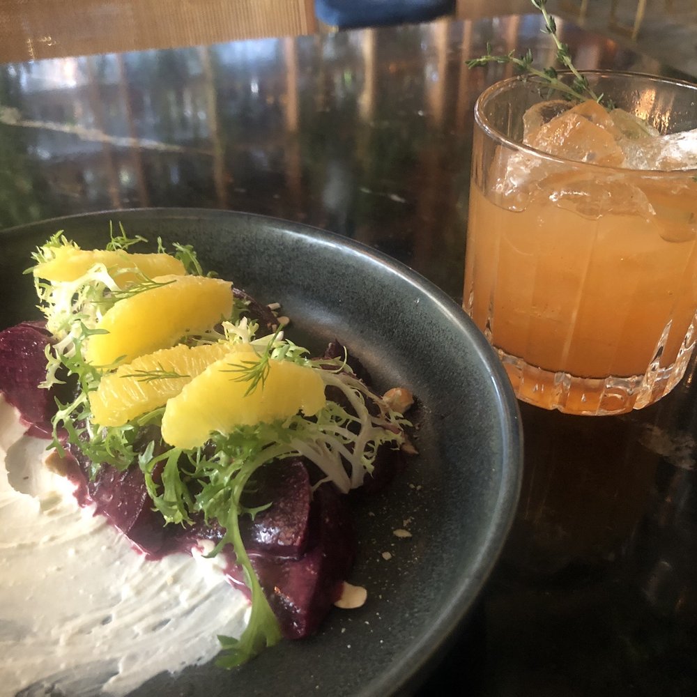 Orchard - Beet salad with labneh, cinnamon peeler's wife (drink) - highly recommend both - Mediterranean Near Me - Calgary, Alberta Orchard - Beet salad with labneh, cinnamon peeler's wife (drink) - highly recommend both - Mediterranean Near Me - Calgary, Alberta