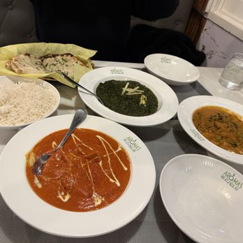 Aromas of India - Fish Masala, saag paneer, Basil Coconut Veg Curry, Cheese Naan - Indian Near Me - La Mesa, California