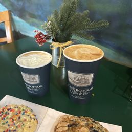 A gingerbread latte (16oz) and salted caramel latte (12 oz) + sugar cookie & blueberry scone A gingerbread latte (16oz) and salted caramel latte (12 oz) + sugar cookie & blueberry scone