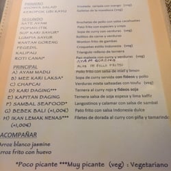 Bali - Carta de menú