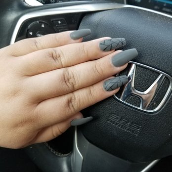 Upland Nails - Matte Grey with Line Design - Nail Salons Near Me - Upland, California Upland Nails - Matte Grey with Line Design - Nail Salons Near Me - Upland, California
