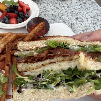 Benbow Inn Restaurant - One awesome Turkey club with fries and a side of fruit. - Diners Near Me - Garberville, California