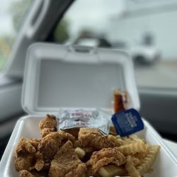 Shemwell's Barbecue - Catfish nuggets and fries, so good I didn't need the sauce or the ketchup.