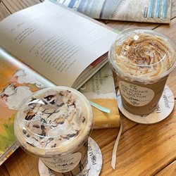 Be Humble Coffee Shop - Banana foam latte (left) churro latte (right)