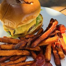 Burger and sweet potato fries