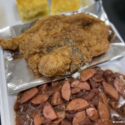 4 on the Geaux - Red Beans & Sausage, Fried Pork Chop & cornbread