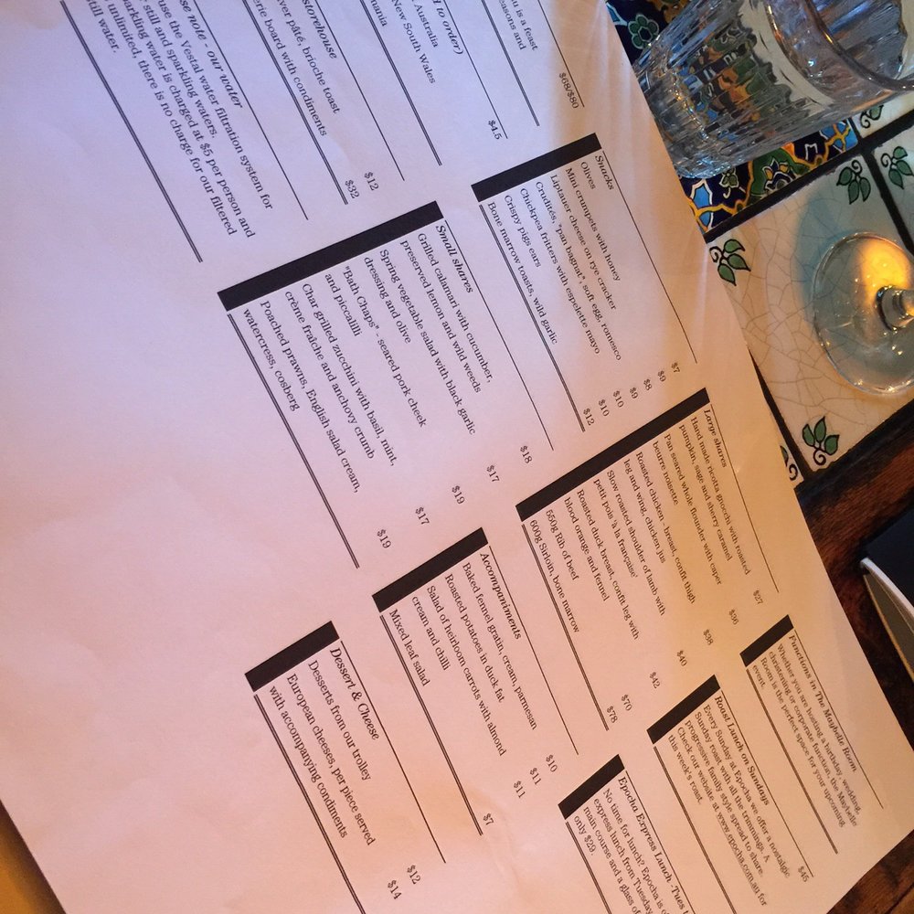 Epocha - Menu - International Near Me - Melbourne, VIC