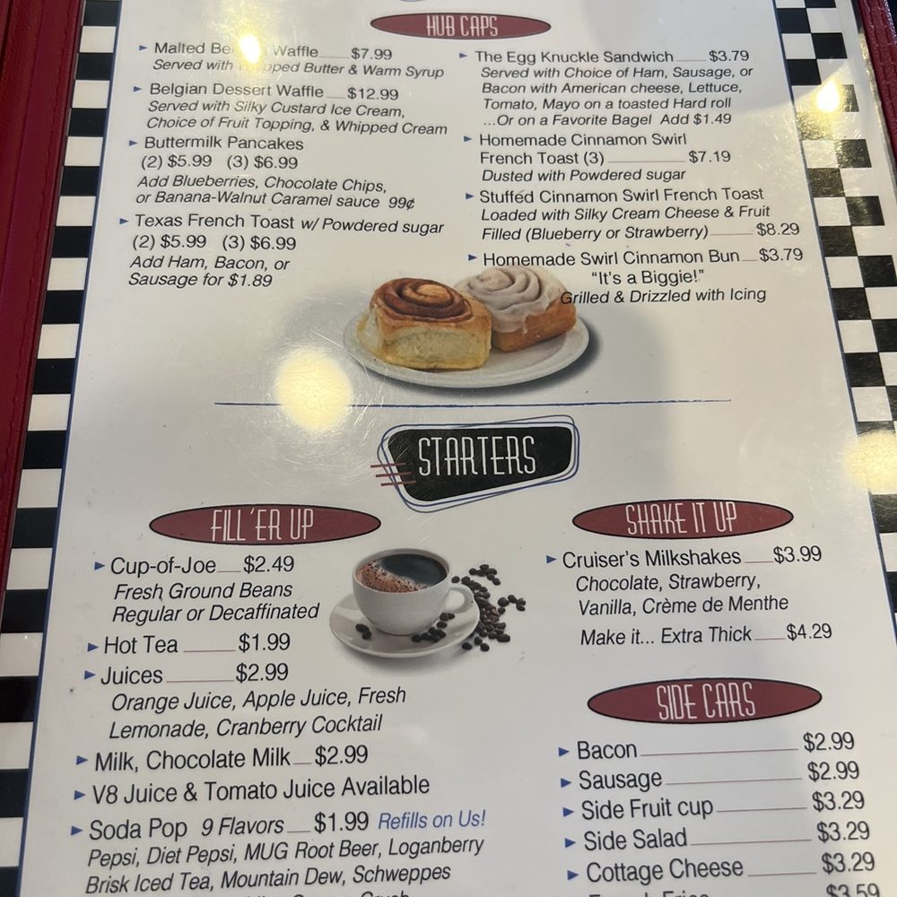 Page two of their menu where the pricing for my cinnamon roll is listed.
