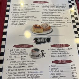 Page two of their menu where the pricing for my cinnamon roll is listed.
