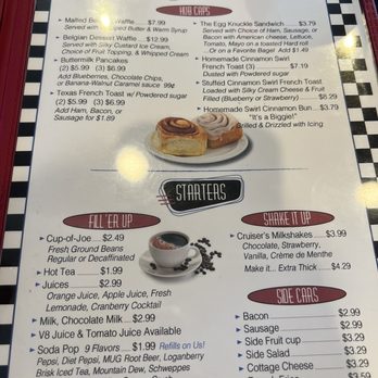 Cruisers Diner - Page two of their menu where the pricing for my cinnamon roll is listed. - Diners Near Me - Cheektowaga, New York
