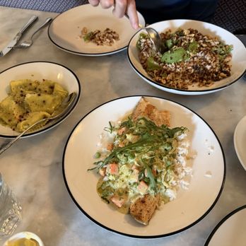 The Essential - Agnolotti, Rainbow Trout, & Five Grain Salad (whipped feta on the side for vegan diet) - Bars Near Me - Birmingham, Alabama