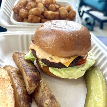 Hyatt Market Cafe - Veggie Burger (decent) with potato wedges and overcooked tater tots - Cafes Near Me - Long Beach, California Hyatt Market Cafe - Veggie Burger (decent) with potato wedges and overcooked tater tots - Cafes Near Me - Long Beach, California