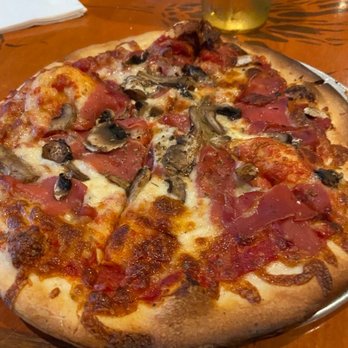 Bazbeaux Pizza - Prosciutto with mushrooms. Crust was really good. - Pizza Near Me - Indianapolis, Indiana