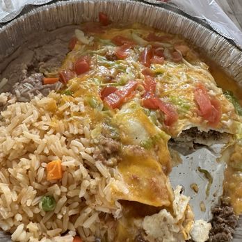 Cisco's Restaurant Bakery & Bar - Beef Enchiladas to go with wilted lettuce and tomatoes on top. - Breakfast & Brunch Near Me - Austin, Texas