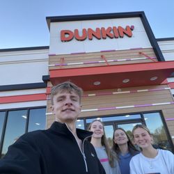 Dunkin' - Discovered the outside before we discovered the have eaten munchkin. It's very cold. We ran to the to the Land Rover discovery.